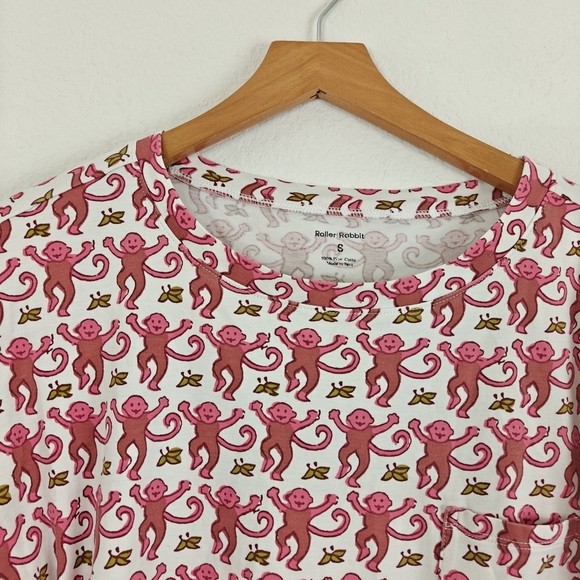 Roller Rabbit Pima Cotton Monkey Printed Short Sleeve Pajama T-shirt Size Small - Picture 5 of 14